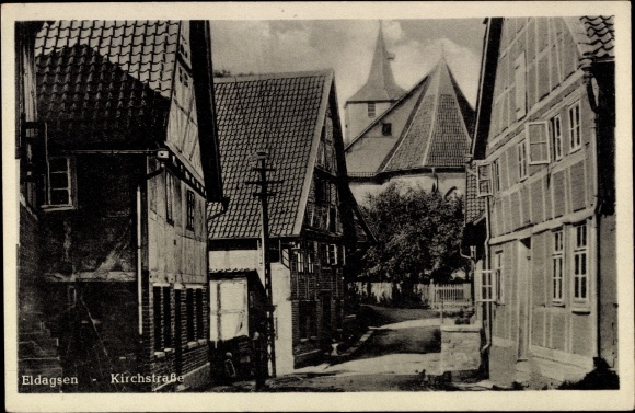 Postcard Eldagsen Springe, view of Kirchstrasse, street view