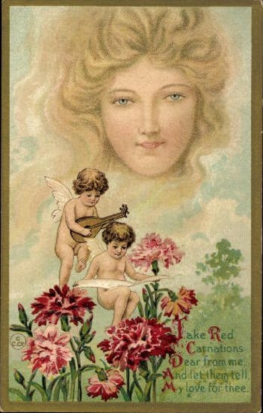 Complete series 12 embossed PCs Young woman, long hair, butterfly, angel
