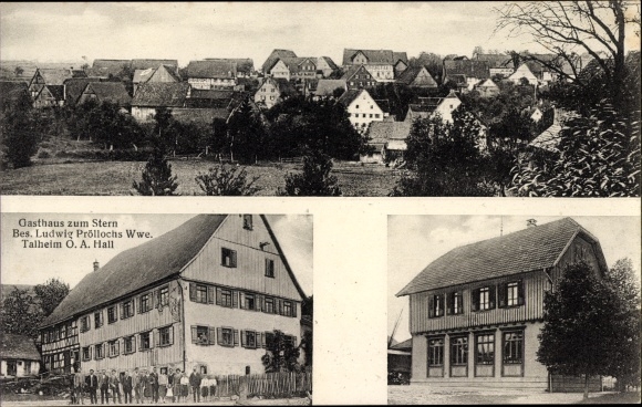 Postcard Talheim in the district of Heilbronn Baden Württemberg, overall view, Inn zum Stern