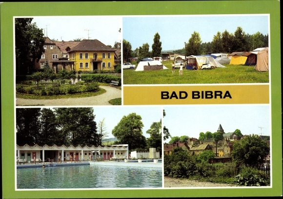 Postcard Bad Bibra in the Burgenland district, health resort, campsite, partial view, forest pool