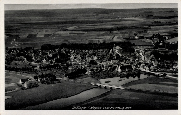 Postcard Oettingen in Bavaria, aerial photograph