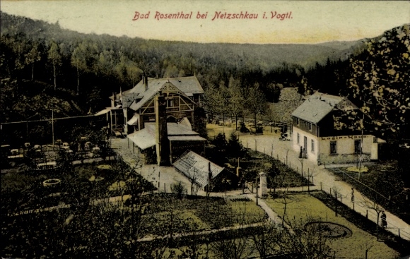 Ak Netzschkau im Vogtland, Ausflugsgaststätte Bad Rosenthal, Hausansicht, Landschaft, Garten, Geb