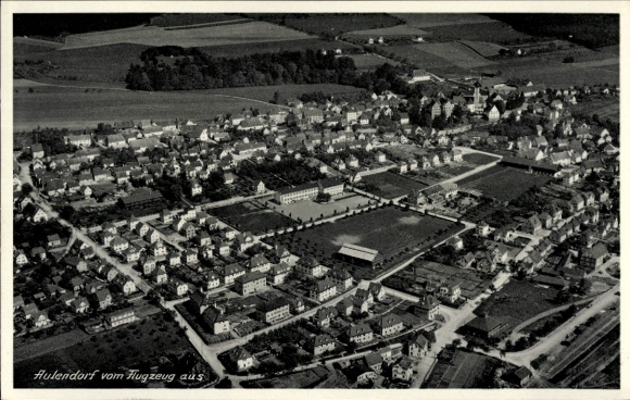 Postcard Aulendorf in Württemberg, aerial view of the city, airplane perspective