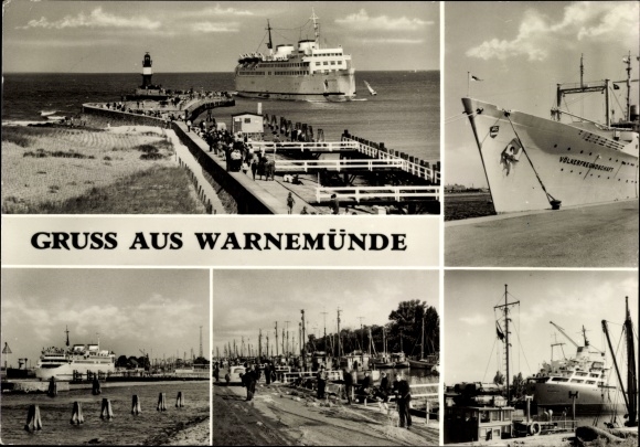 PC Ostseebad Warnemünde Rostock, pier, ferry, old electricity, ship Friendship of Nations