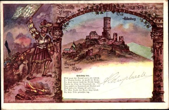 Chromo-Litho Bad Godesberg Bonn am Rhein, Godesburg, soldiers, conquest of Godesburg 1593