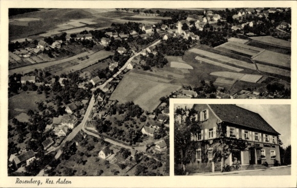 Postcard Rosenberg in Baden, aerial photograph, Gasthof Pension zum Frieden