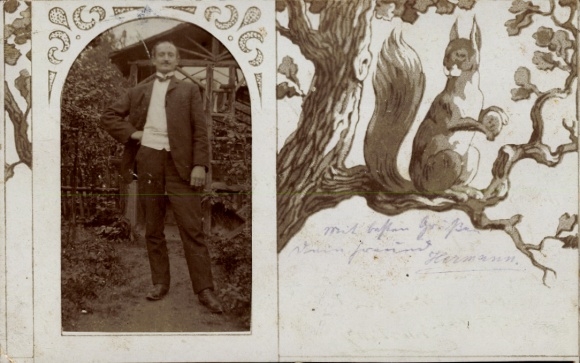 Passepartout Postcard male portrait, squirrel
