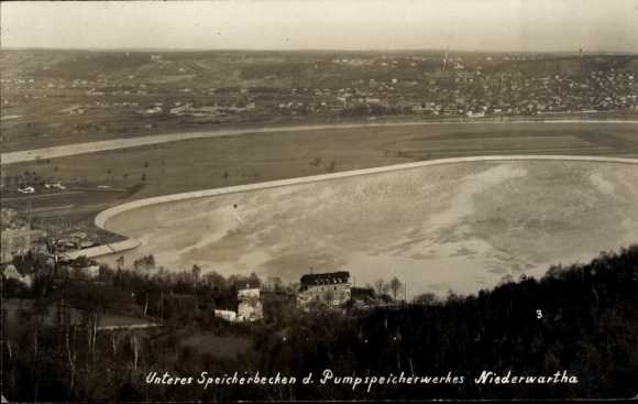 Postcard Dresden Cossebaude Niederwartha, lower reservoir of the pumped storage power plant