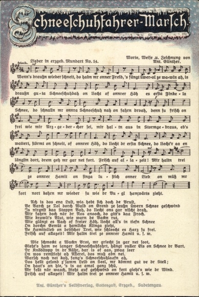 Song Postcard Anton Günther, snowshoe march, Erzgebirge dialect No. 54