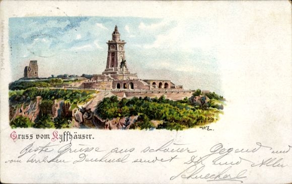 Litho Steinthaleben Kyffhäuserland in Thüringen, Kyffhäuser, Kaiser Wilhelm Denkmal