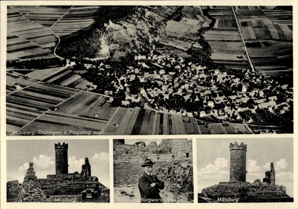 Ak Mühlberg Drei Gleichen Thüringen, Burg Mühlburg, Burgwart Richard Opel