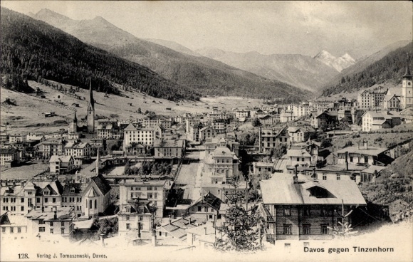 Postcard Davos Canton Graubünden, Panorama towards Tinzenhorn