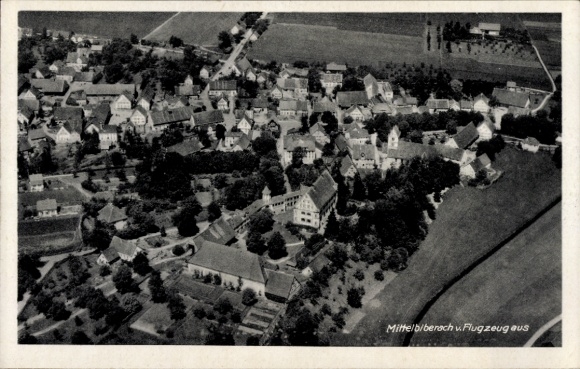 Postcard Mittelbiberach in Upper Swabia, aerial photograph