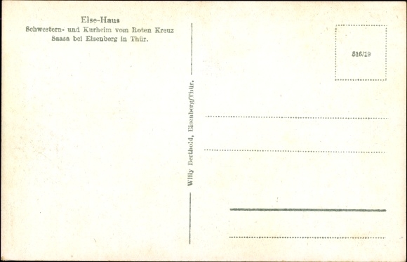 Postcard Saasa Eisenberg in Thuringia, Else Haus, nursing home, health resort, Red Cross