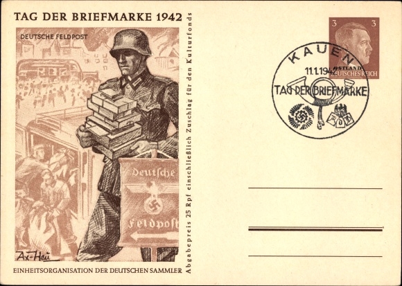 Ganzsachen Künstler Ak Axster Heudtlaß, Tag der Briefmarke 1942, Deutsche Feldpost