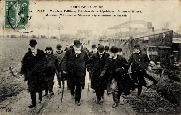 Ak Ivry sur Seine Val de Marne, Président Fallières, Briand, Millerand, Lépine, Hochwassergebiet
