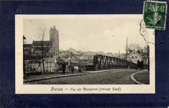 Ak Persan Val-d’Oise, Historische Brücke, Stadtansicht, Kirche im Hintergrund, Poststempel