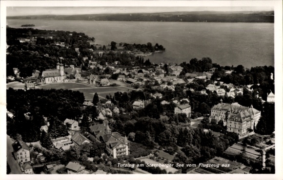 Postcard Tutzing on Lake Starnberg Upper Bavaria, aerial photograph