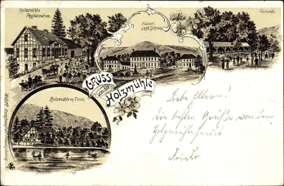 Chromo-Litho Eldagsen Springe am Deister Lower Saxony, restoration wood mill, hunting lodge, porch