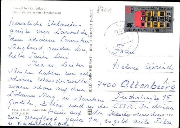 Postcard Lawalde in Lausitz Saxony, street section, building