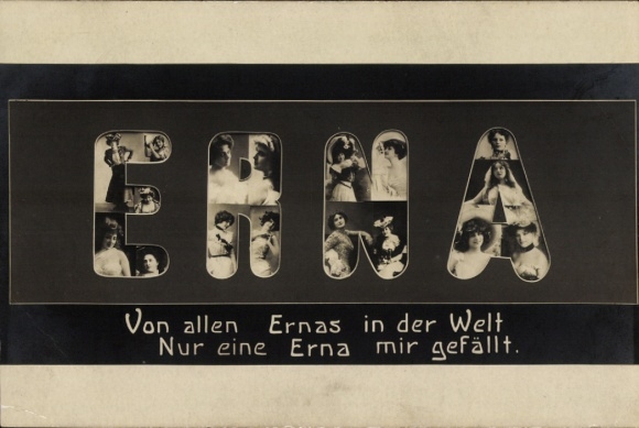 Letters Postcard First name Erna, women's portraits