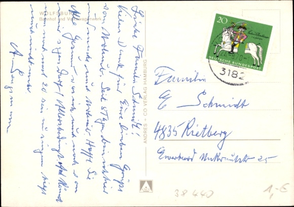 Postcard Wolfsburg in Lower Saxony, train station and VW factory