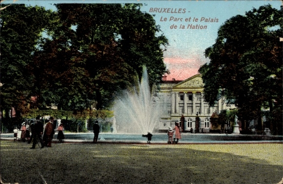 Ak Bruxelles Brüssel, Brunnen, Park, Palais de la Nation, Menschen, Bäume