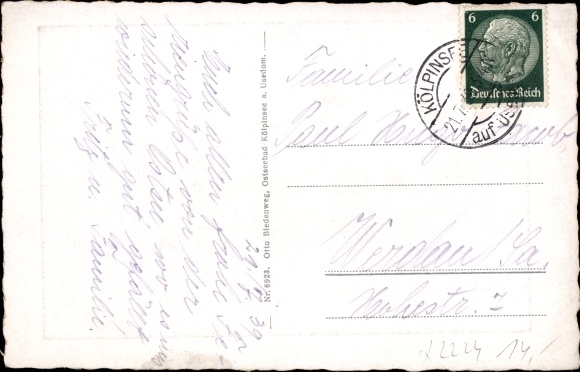 Postcard Ostseebad Kölpinsee on Usedom, partial view