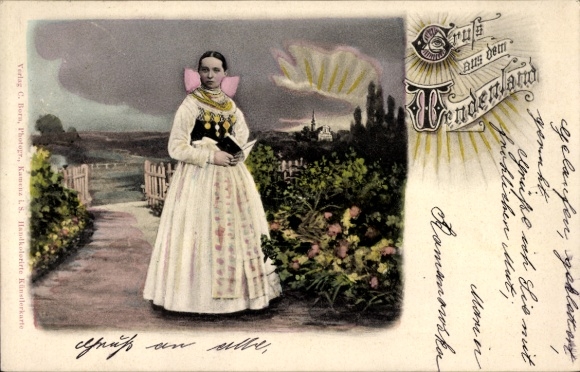 Ak Wendenland, Mädchen in Volkstracht