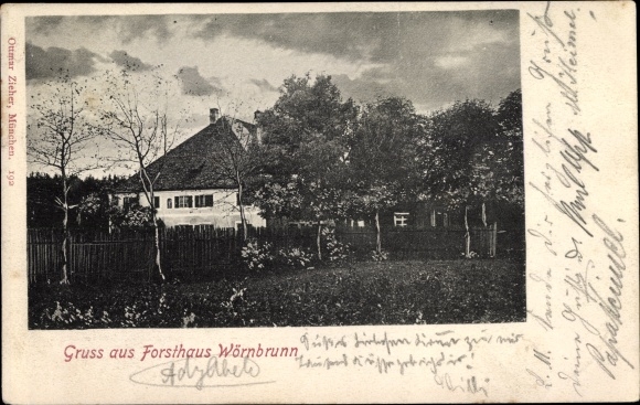 Postcard Wörnbrunn Grünwald in the district of Munich Upper Bavaria, Forsthaus