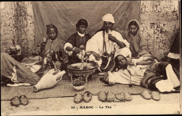Postcard Marokko, Le The, Marokkaner trinken Tee, Maghreb