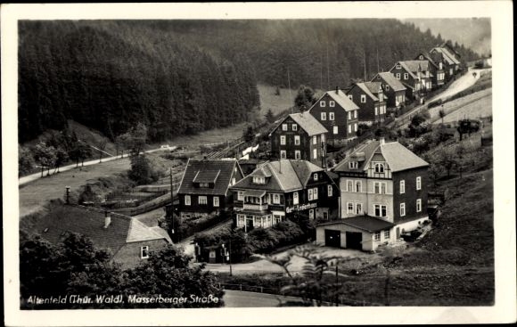 Postcard Altenfeld Thuringian Forest, Masserberger Straße, apartment buildings, valley view