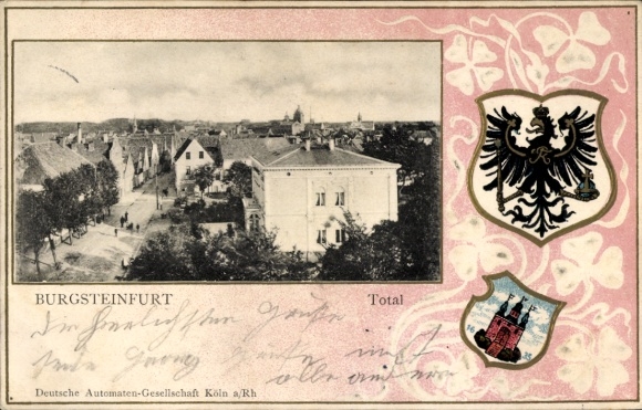 Präge Wappen Passepartout Ak Burgsteinfurt Steinfurt im Münsterland, Gesamtansicht