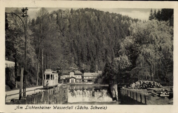 Ak Lichtenhain Sebnitz Sächsische Schweiz, Lichtenhainer Wasserfall, Schwarz-Weiß Bild eines W...