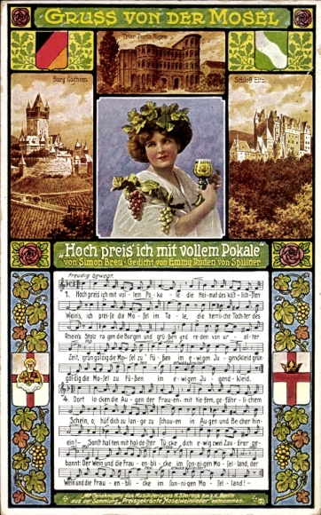 Song Postcard Breu, Simon, Trier on the Moselle, I praise you with a full trophy, Porta Nigra, Cochem Castle
