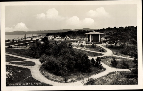 Postcard Ostseebad Baabe on Rügen, park, pavilion