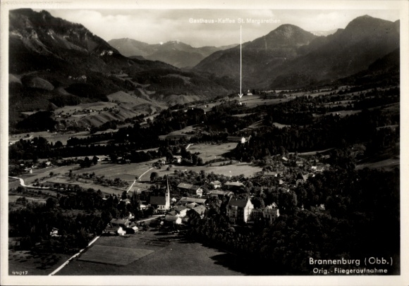 Postcard Brannenburg in Upper Bavaria, aerial photograph, Gasthaus St. Margarethen