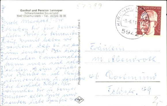 Postcard Schwartmecke Eslohe in the Hochsauerlandkreis, Pension Lenneper