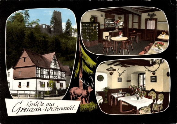 Postcard Grenzau Höhr Grenzhausen in the Westerwald district, Inn Zur Burg Grezau, A. Henn, Burgstr. 13
