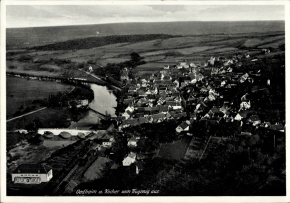 Postcard Oedheim in Baden Württemberg, aerial photograph