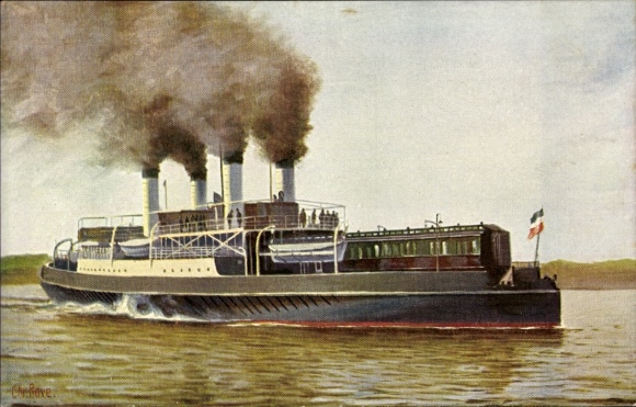 Artist Postcard Rave, Chr., Marine Gallery 78, steam ferry between Warnemünde and Gjedser, present time