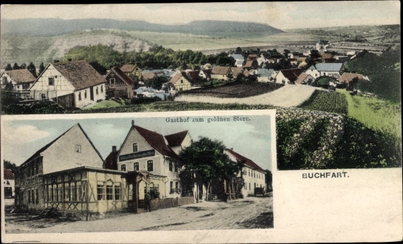 Postcard Buchfart Weimarer Land, total view, Gasthof zum goldenen Stern