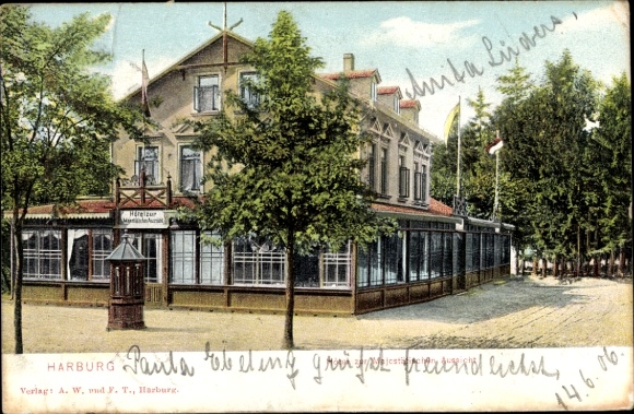 Postcard Hamburg Harburg, Hotel for the Majestic View