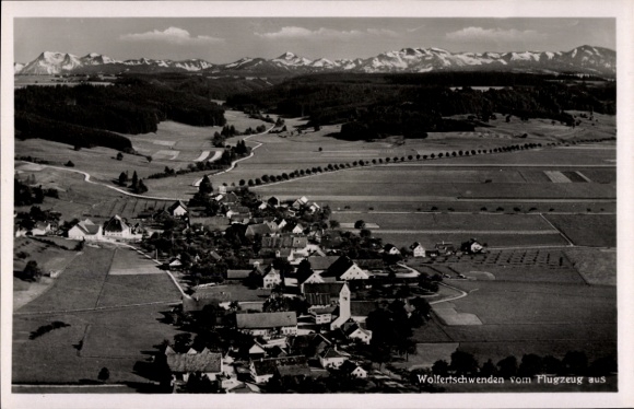 Postcard Wolfertschwenden Swabia, aerial photograph