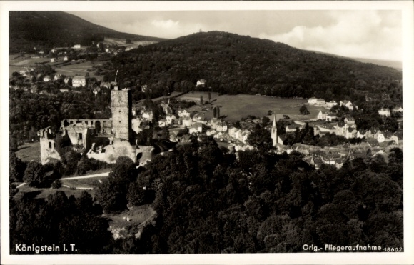 Postcard Königstein im Taunus, aerial view of Königstein Castle, landscape, fortified buildings