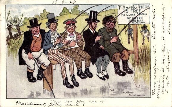Artist Postcard Moreland, Arthur, Now then John, move up, John Bull