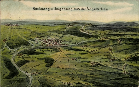 Ak Backnang in Württemberg, Gesamtansicht, Umgebung aus der Vogelschau