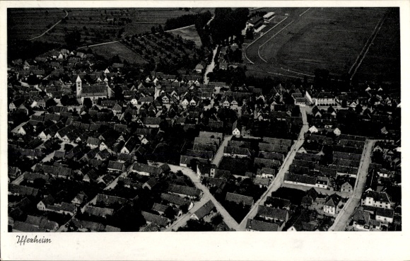 Postcard Iffezheim am Rhein, aerial photograph