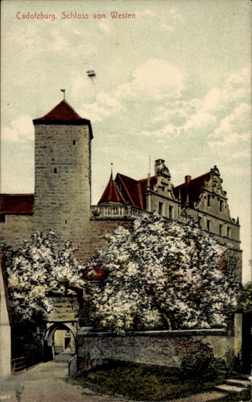 Ak Cadolzburg in Midden-Franken, kasteel van het westen, historische architectuur, bloeiende bomen, P...