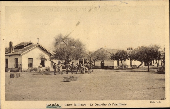 Postcard Gabès Tunesien, Military Camp, the Artillery District